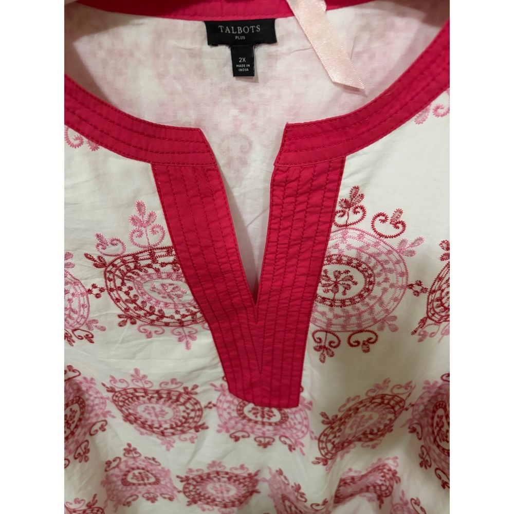 Talbots Plus Womens 2X Pink Red Medallion Embroidered Cotton Sleeveless Top Tank - Picture 6 of 7